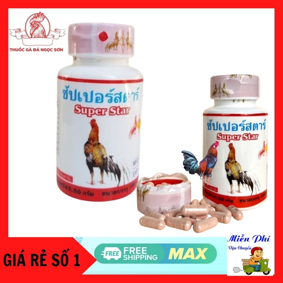 SUPER STAR 100 viên nuôi gà đá tăng bo,COMBO 2 LỌ. bồi bổ gân gối Super Star, nhập khẩu Thái Lan chính hãng + thuốc gà, thuốc gà đá, thuốc cho gà đá, thuốc tăng bo gà đá