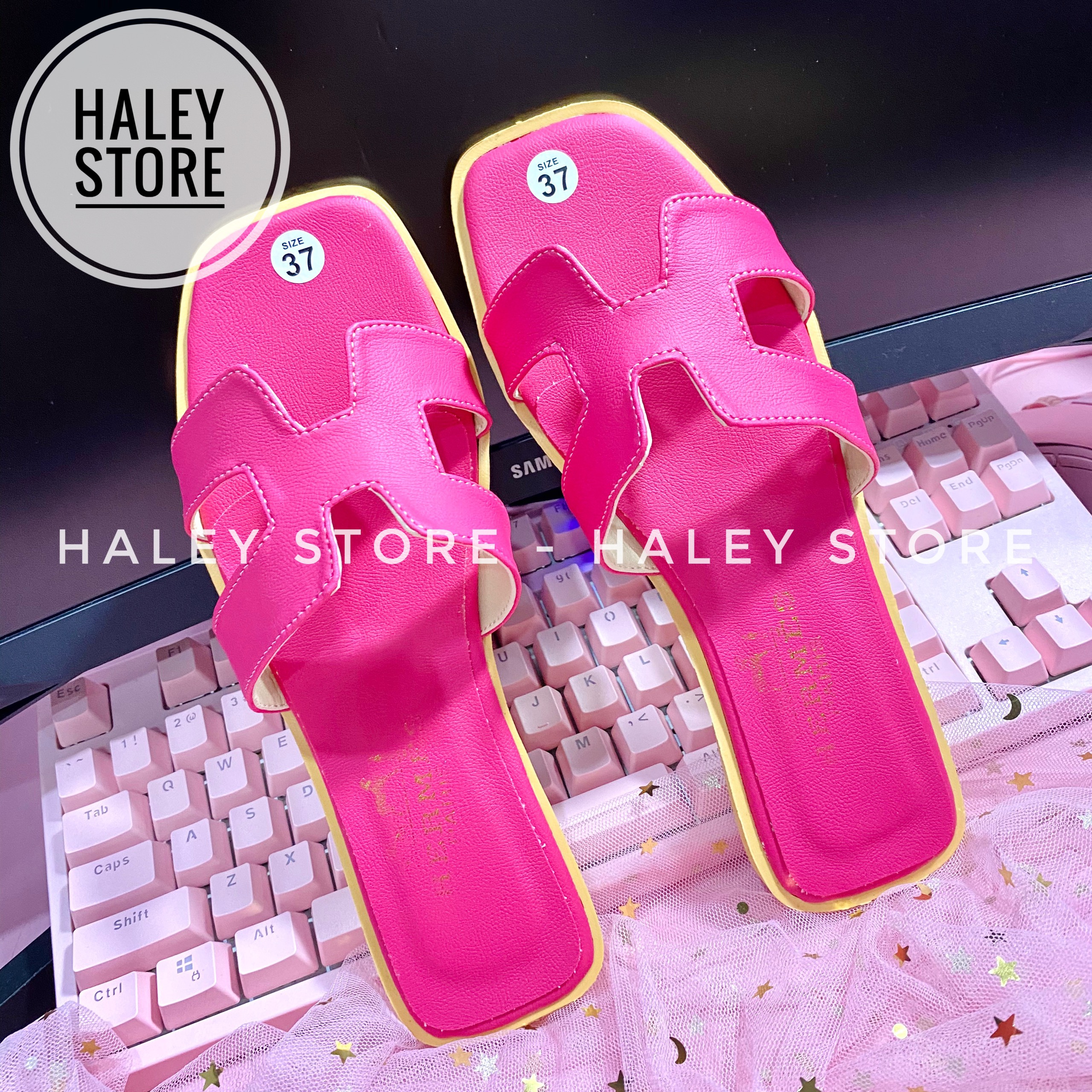 Dép bệt nữ quai ngang HALEY STORE chữ H HM hàng đẹp nhiều màu đẹp thời trang đi chơi đi biển đi du lịch màu hồng thời trang mới