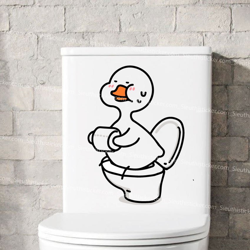 Decal miếng dán hình con vịt dán trang trí bồn cầu, nhà tắm khổ A4, Có keo dán, cắt sẵn chỉ lột dán.