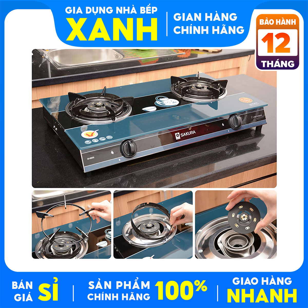 Bếp gas đôi Sakura SA-692SG Hàng trưng bày Mới 99% +Tặng Dây gas+Cổ dê-tiết kiệm gas,đầu đốt đồng siêu bền