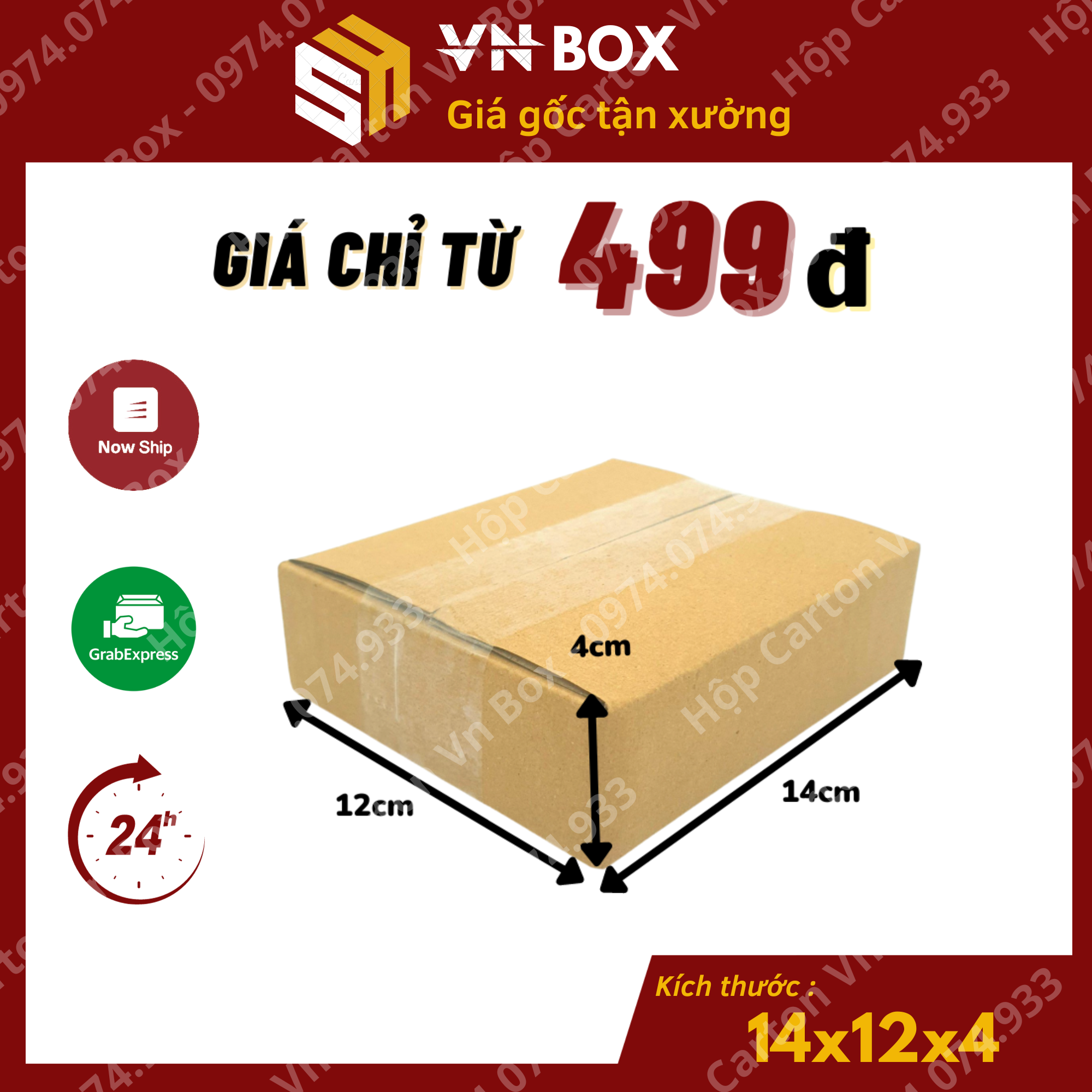 Hộp carton đóng hàng 14x12x4 hộp giấy gói hàng - VN Box