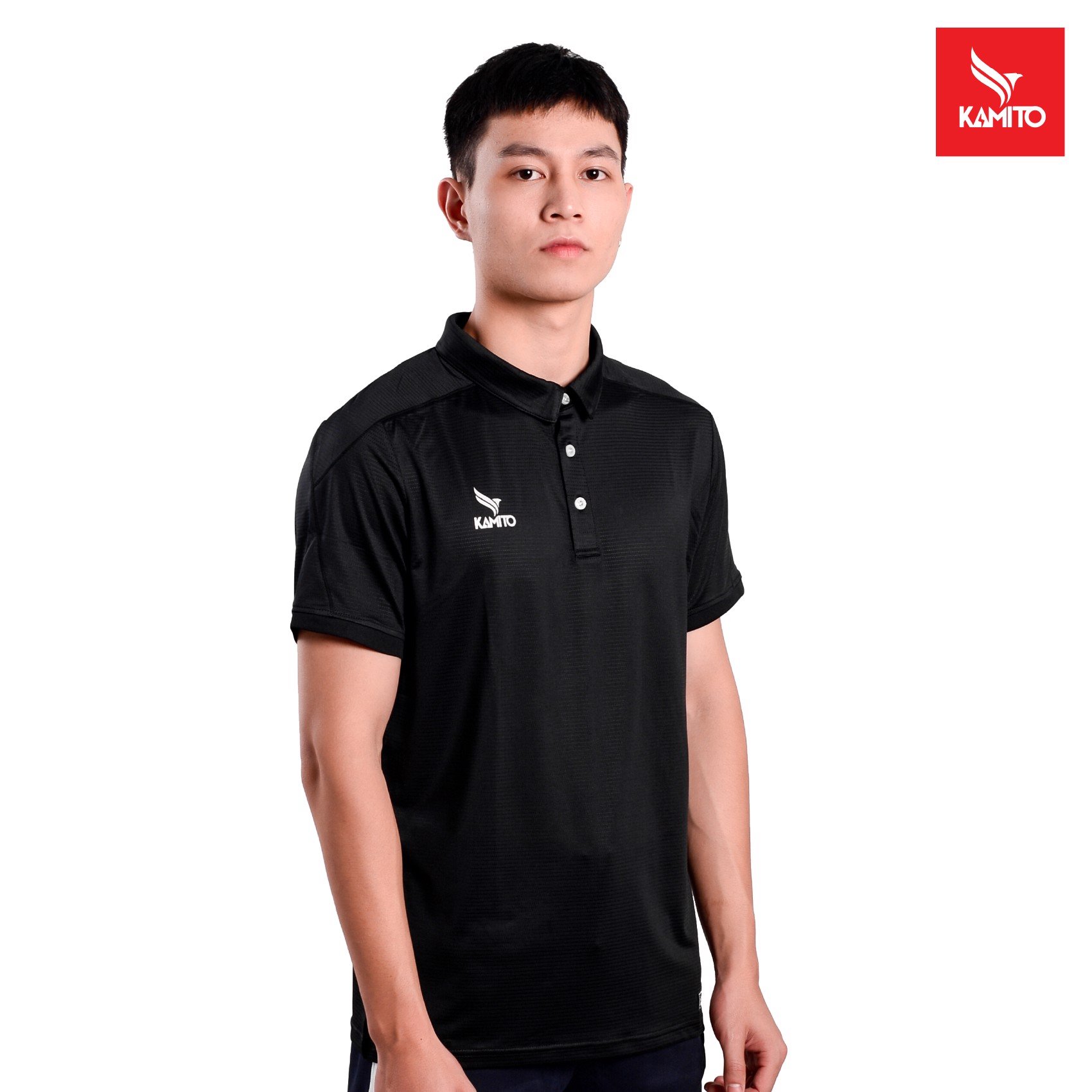 Áo polo thể thao nam phối vai chính hãng kamito chất mỏng mát 4 màu