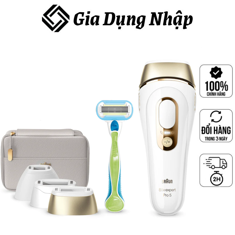 Máy triệt lông mini braun silk-expert pro 5 - pl5257, máy tẩy lông toàn thân, vùng bikini, nách, chân, mặt, nhập hàn, bh 12 tháng