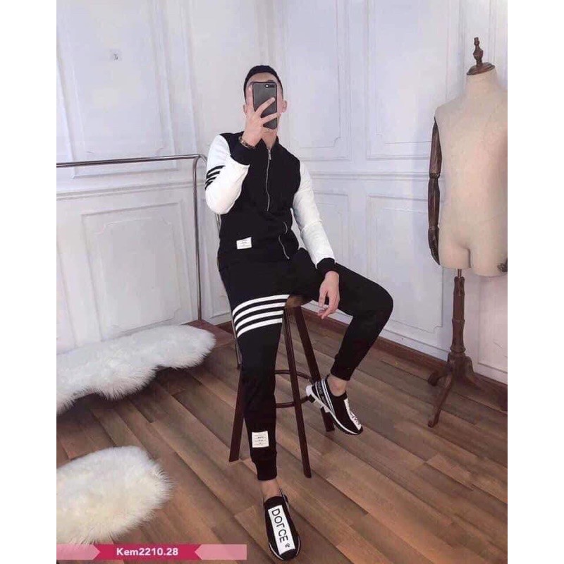 Đồ bộ nỉ nam thu đông dài tay kéo khóa 4 vạch, Bộ nỉ nam thu đông cao cấp nhiều big size