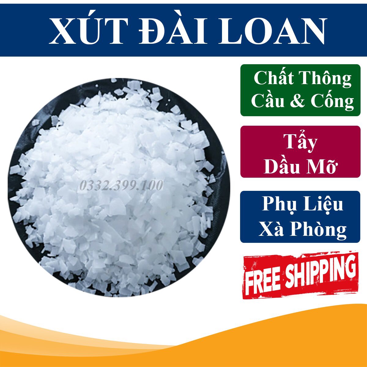 Gói 1Kg Xút Vảy Đài Loan 98% - Chất Tẩy Rửa Công Nghiệp - Tẩy Dầu Mỡ - Thông Tắc Bồn Cầu