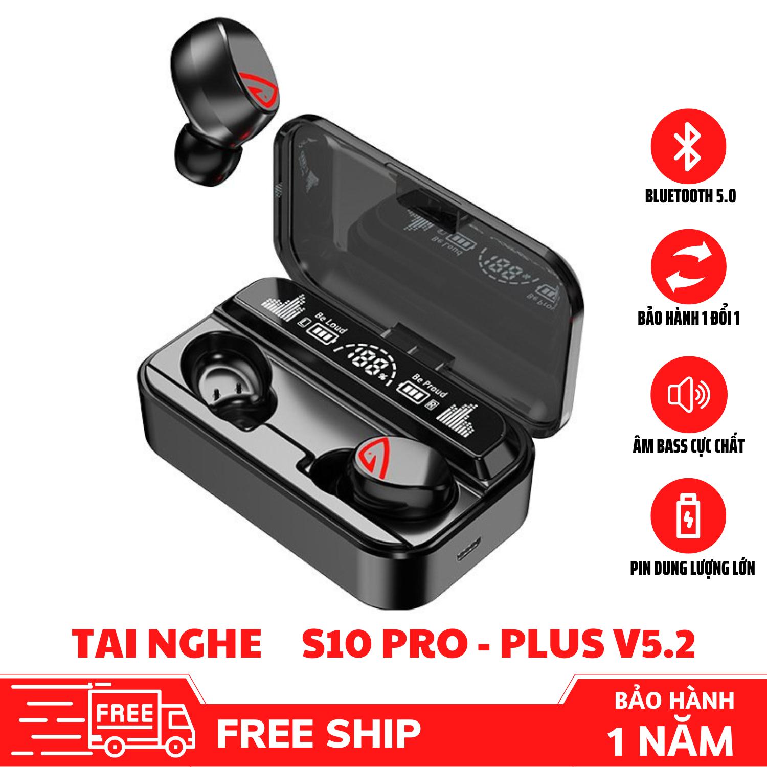 Tai nghe bluetooth s10 pro, s10 plus v5.2 kiêm sạc dự phòng 2800mah