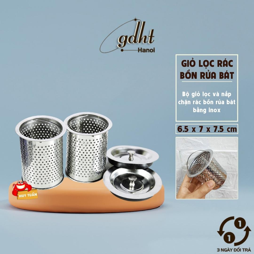 Giỏ lọc rác inox bồn rửa bát và nắp đậy bồn rửa bát, Rổ lọc và nắp chặn rác bằng thép không gỉ, Chặn rác bồn rửa bát, (GVN02) Gia dụng Huy Tuấn Hà Nội