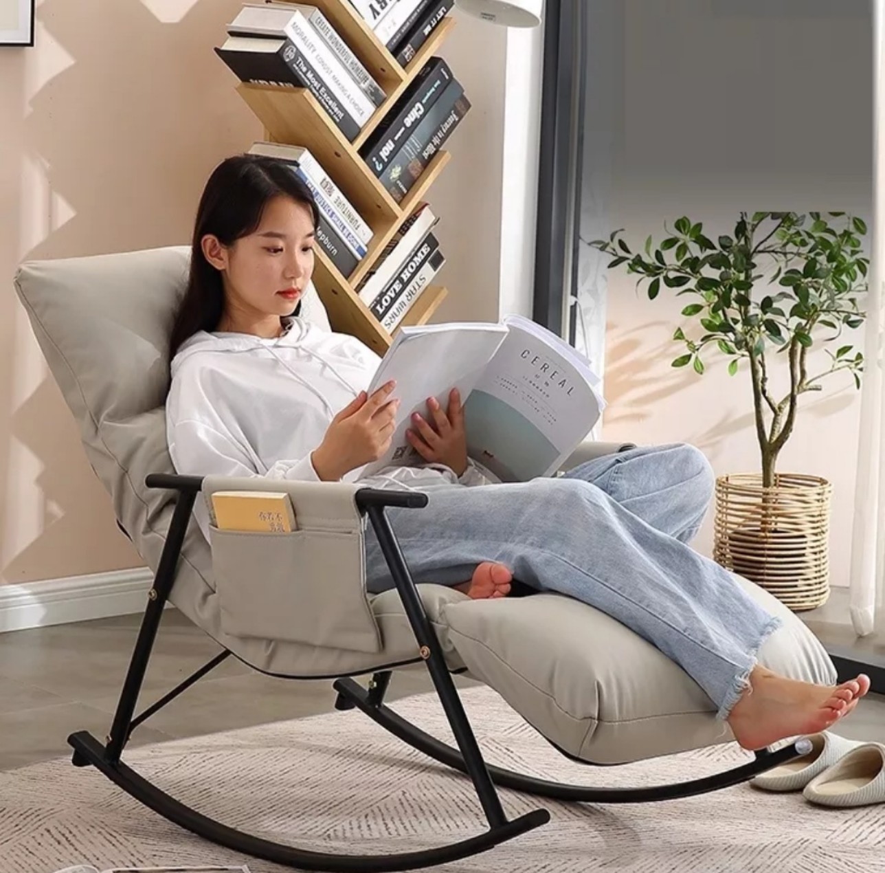 Ghế Thư Giãn Bập Bênh , Ghế Lười Thư Giãn Đọc sách, xem phim đệm vải Khung thép Bazhou