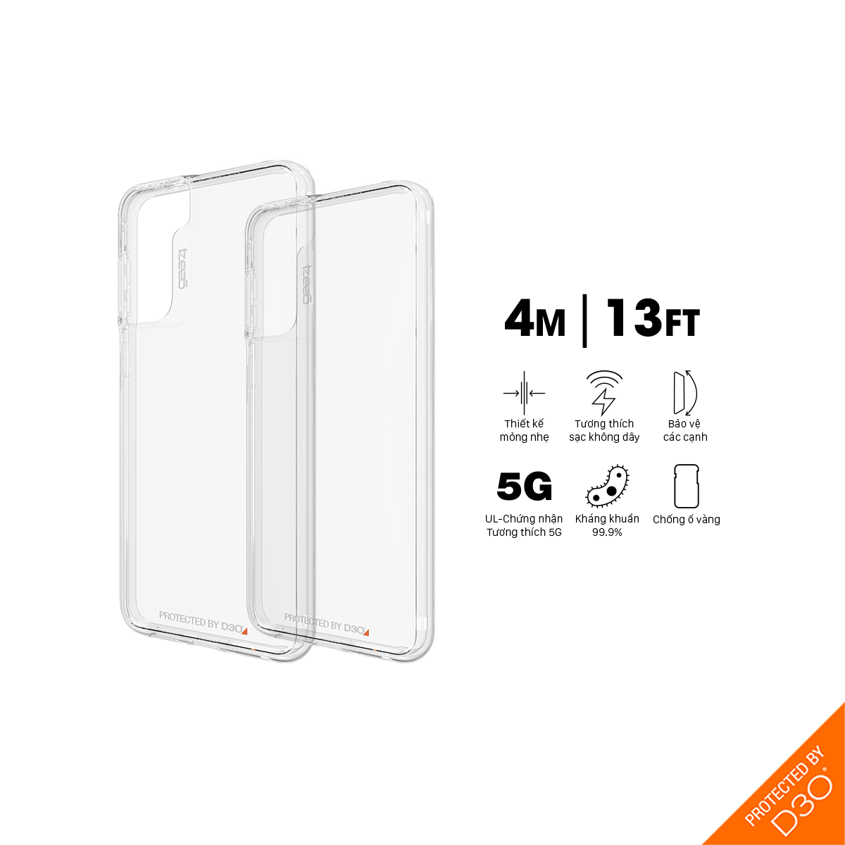 Ốp lưng chống sốc Gear4 D3O Crystal Palace 4m cho Samsung Galaxy S21 Plus/Ultra