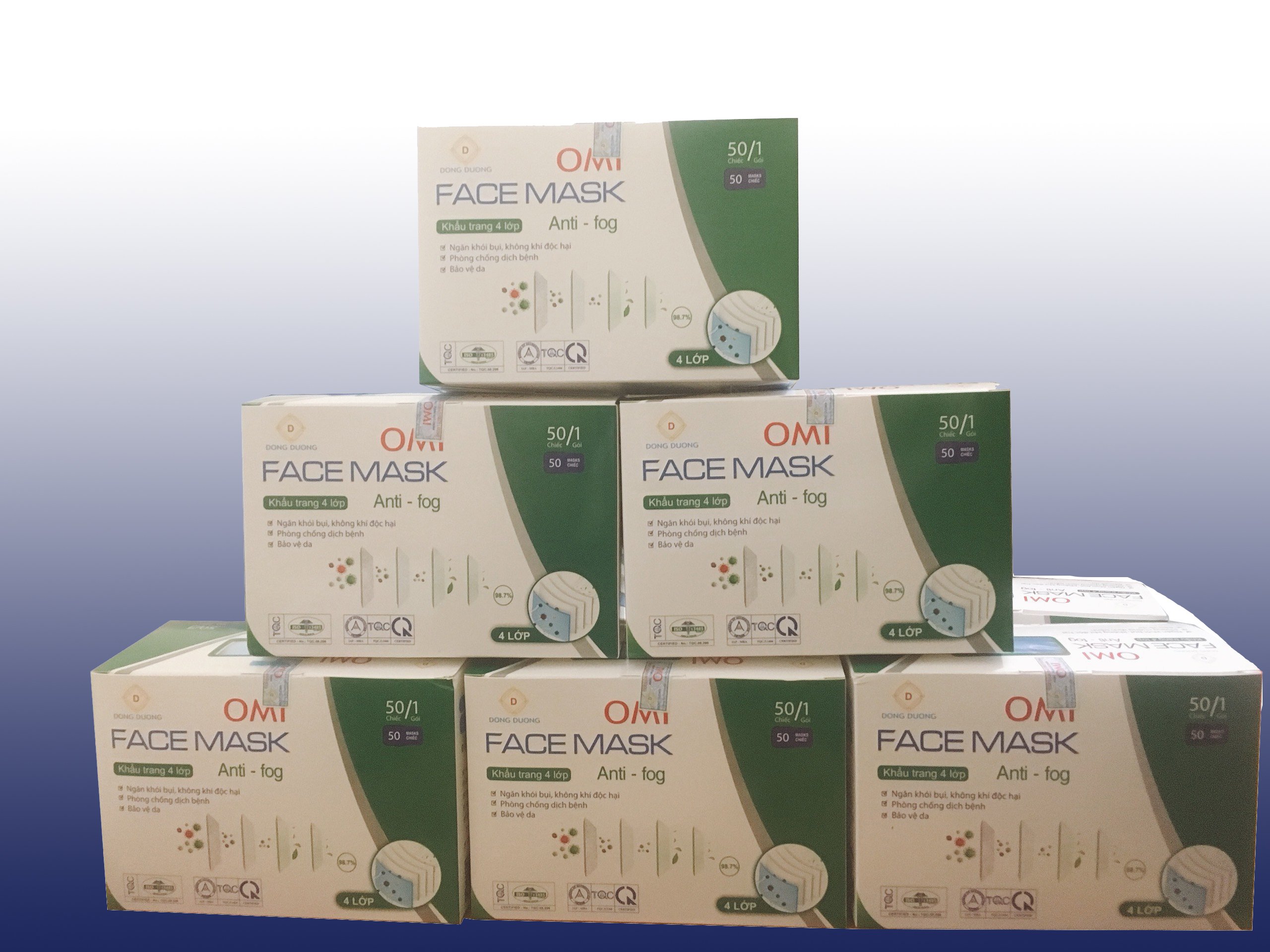 Khẩu Trang Y Tế 4 Lớp OMI Có LOGO,Hộp 50 Chiếc Tác Dụng Kháng Khuẩn,Lọc Khói Bụi Độc Hại.