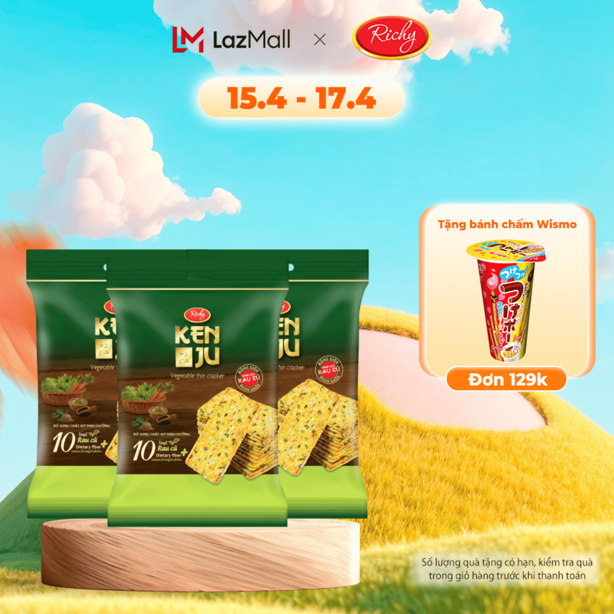 Combo 3 Bịch Bánh Kenju rau củ mix vị túi 192g, Bánh ăn sáng healthy - Bánh kẹo Richy