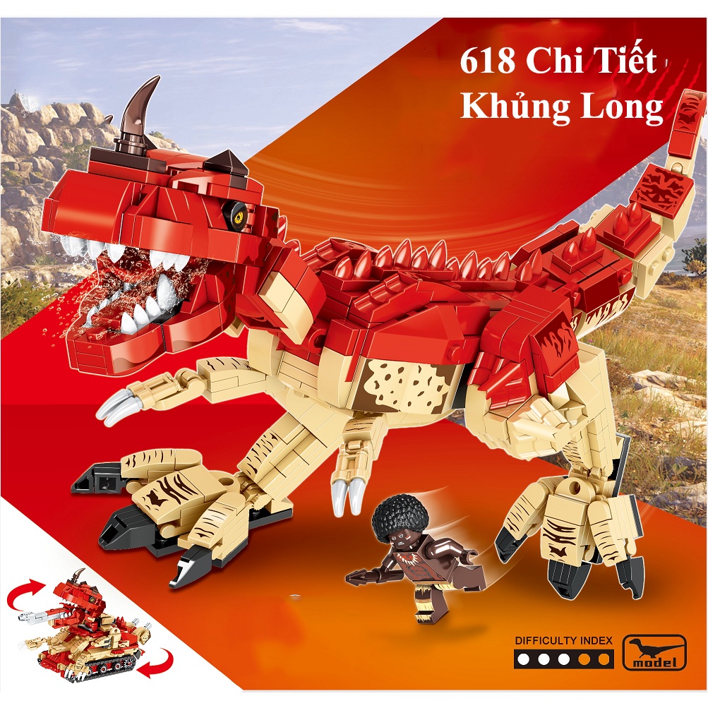 Bộ lắp ráp xếp hình lego khủng long bạo chúa size lớn , lắp ráp robot , lắp ghép khủng long 618 chi tiết