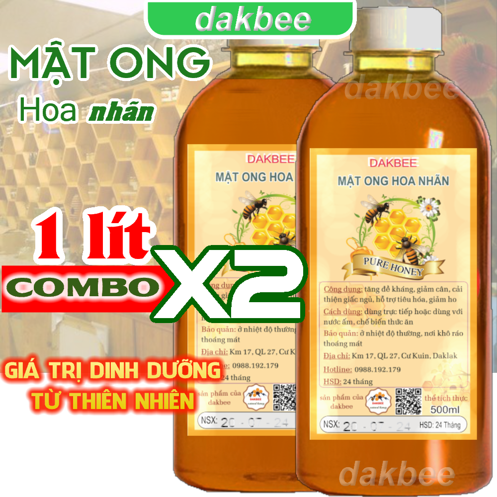 1 lít (2 chai) Mật ong rừng hoa Nhãn - hỗ trợ giảm đau dạ dày, giảm ho, khàn tiếng, nâng cao sức đề kháng - dakbee