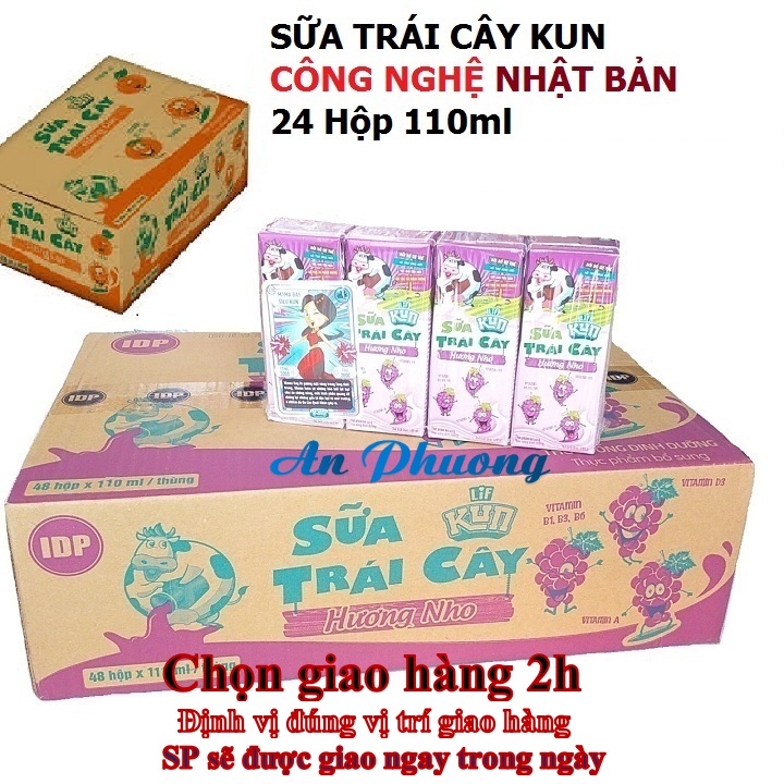 24 hộp SỮA KUN 110ml vị CAM NHO TRÁI CÂY NHIỆT ĐỚI sữa Công nghệ Nhật bản - SHOP ANPHUONG