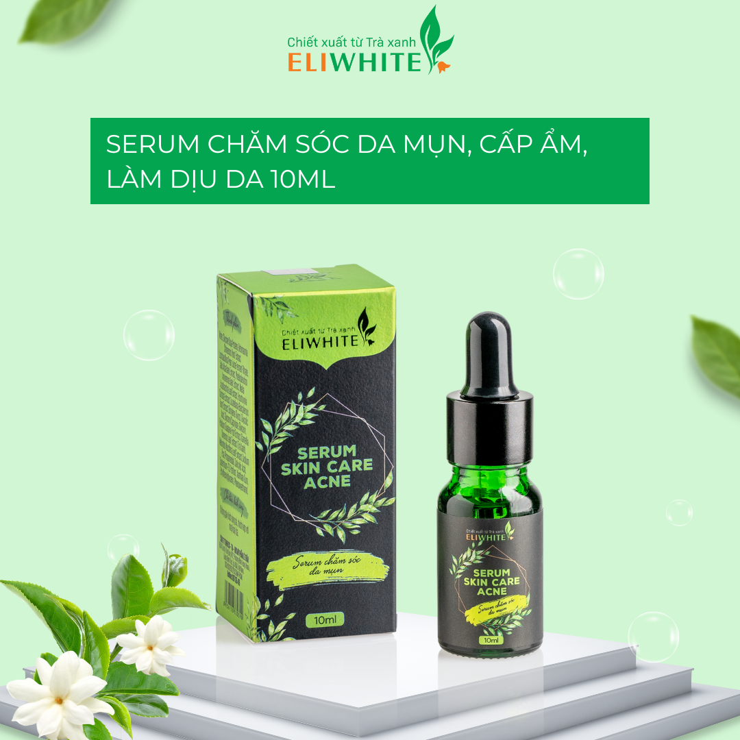 Serum mụn trà xanh, giảm mụn ẩnn, mụn cám - gom mụn viêm - mờ sẹo mụn - mờ thâm trắng sáng đều màu eliwhite - serum skincare acne 10ml