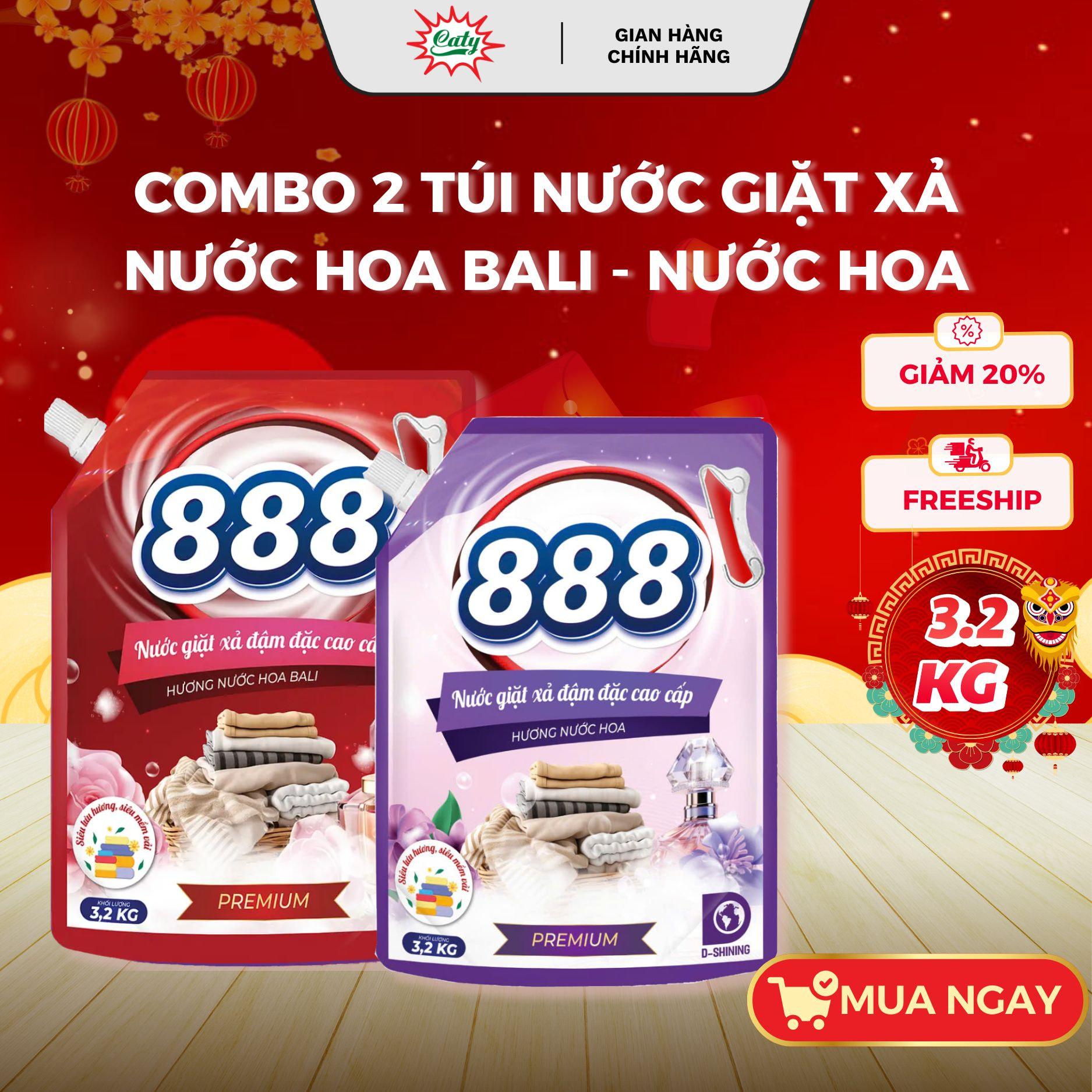 Combo of 2 Bags of Premium 888 Laundry Detergent - Perfume/Bali Fragrance 3.2kg
