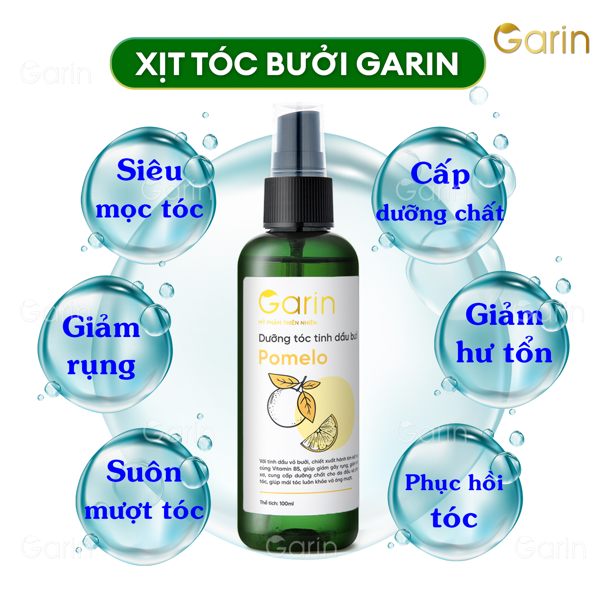 Nước xịt dưỡng tóc tinh dầu bưởi kích thích mọc tóc nhanh pomelo Garin 100ml giảm rụng tóc, cung cấp dưỡng chất cho tóc chắc khỏe và óng mượt hơn