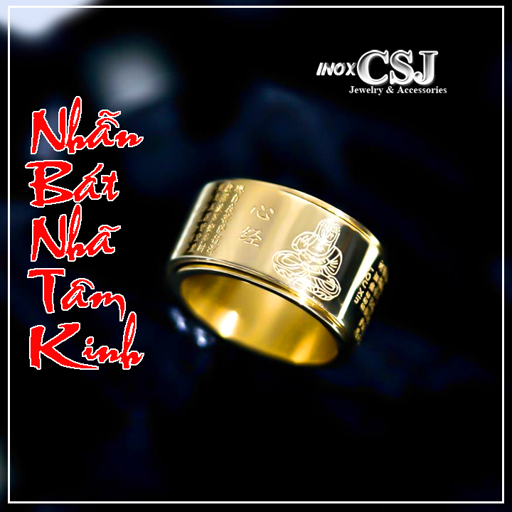 Bán giá sỉ, Nhẫn Bát Nhã Tâm Kinh hình Phật cao cấp, đeo tay luôn bình an, may mắn, có tặng hộp quà