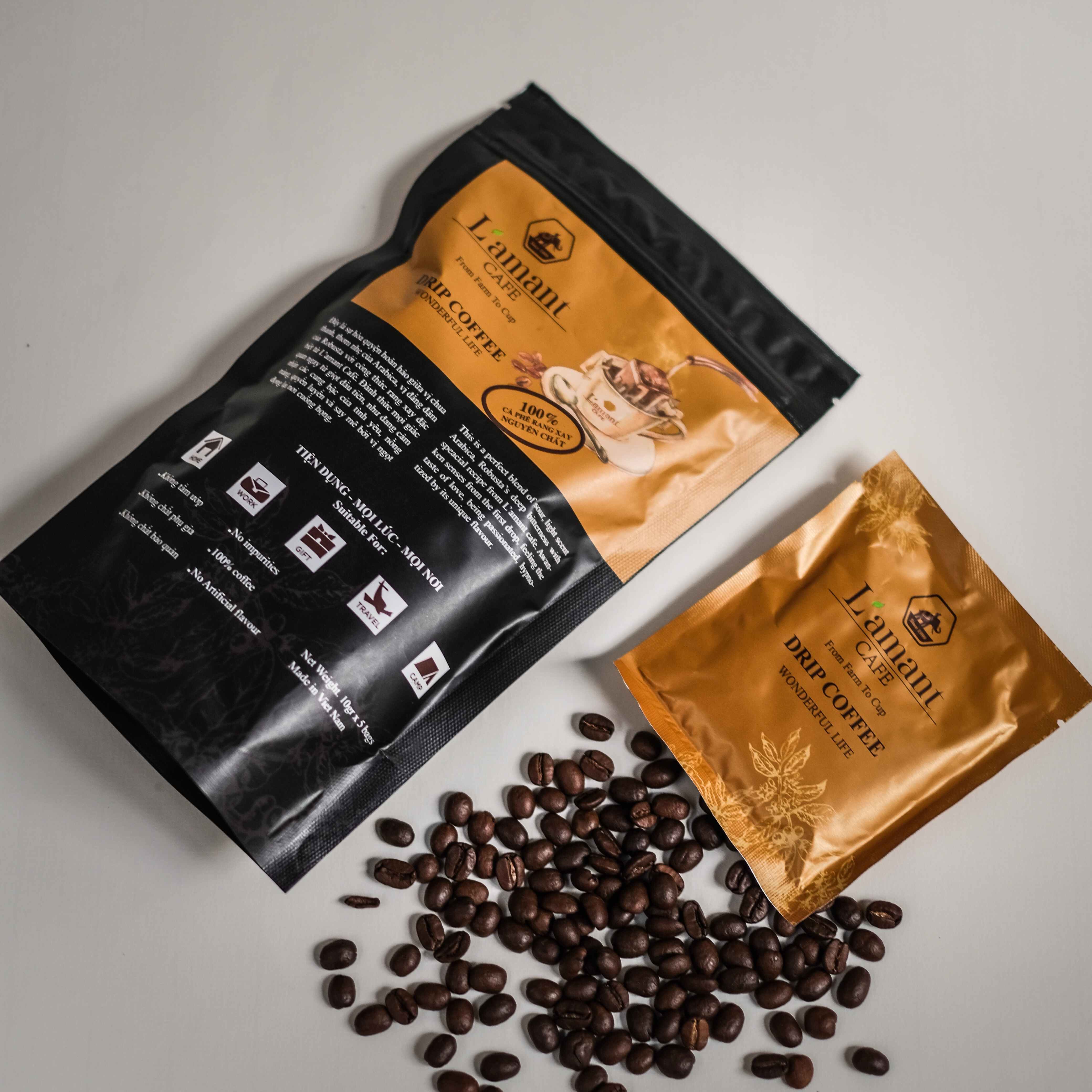 Cà phê túi lọc L'amant Drip Wonderful Life 100% Arabica nguyên chất gu vị nhẹ nhàng, tiện lợi