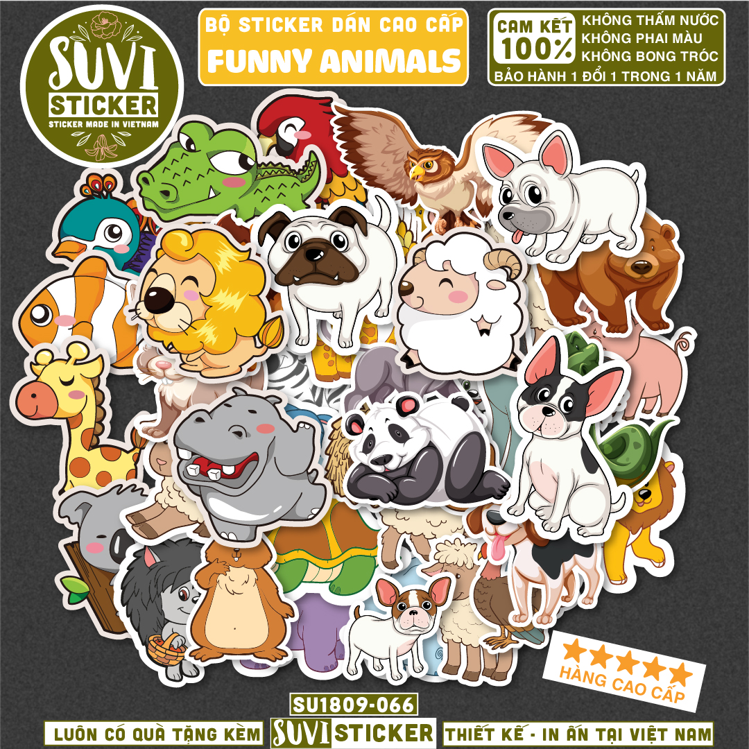 Sticker Động Vật Animal chống nước dán laptop, điện thoại, đàn guitar, mũ bảo hiểm
