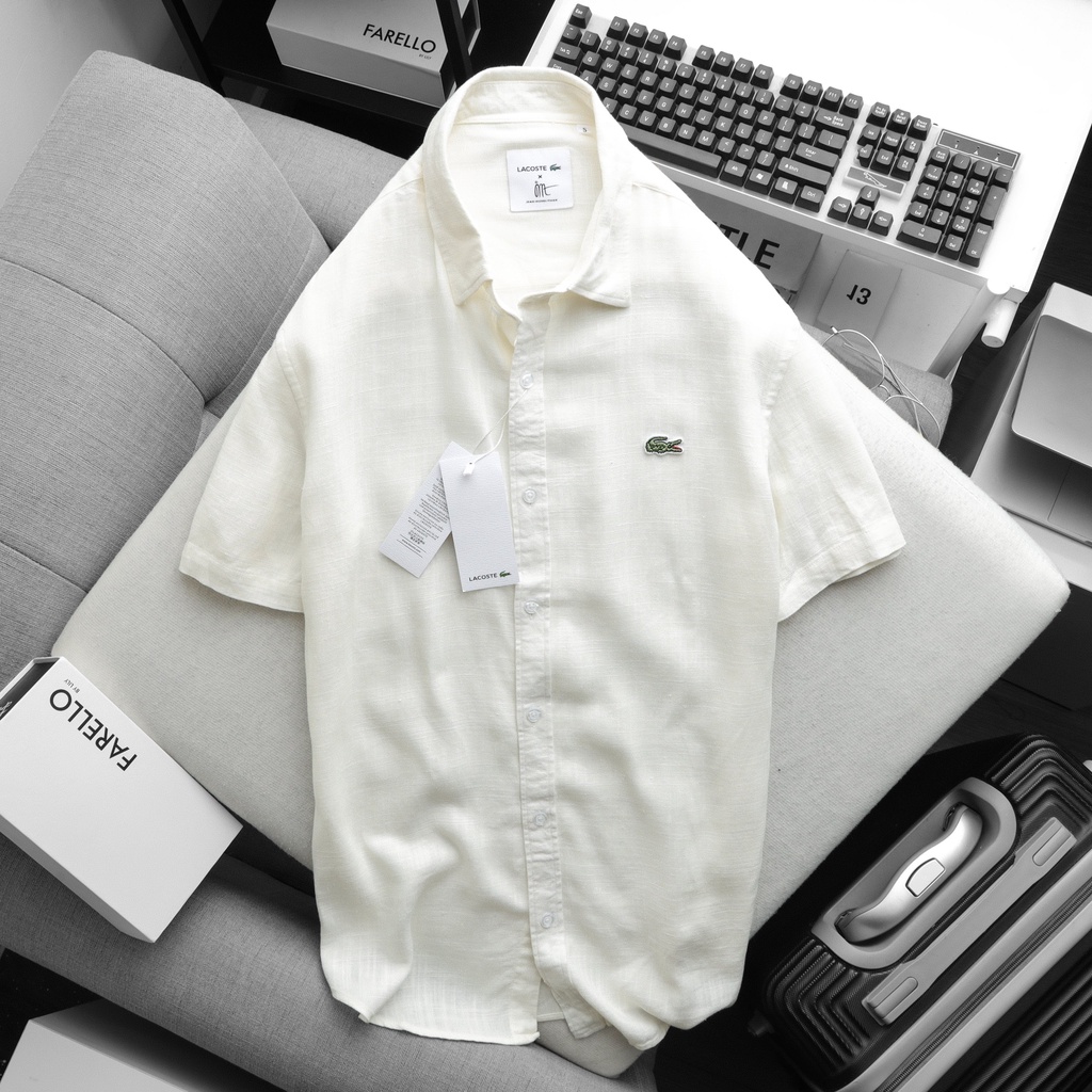 Áo sơ mi tay ngắn nam chất linen xuất xịn - sơ mi nam đũi tay ngắn bigsize - 3bros - màu trắng