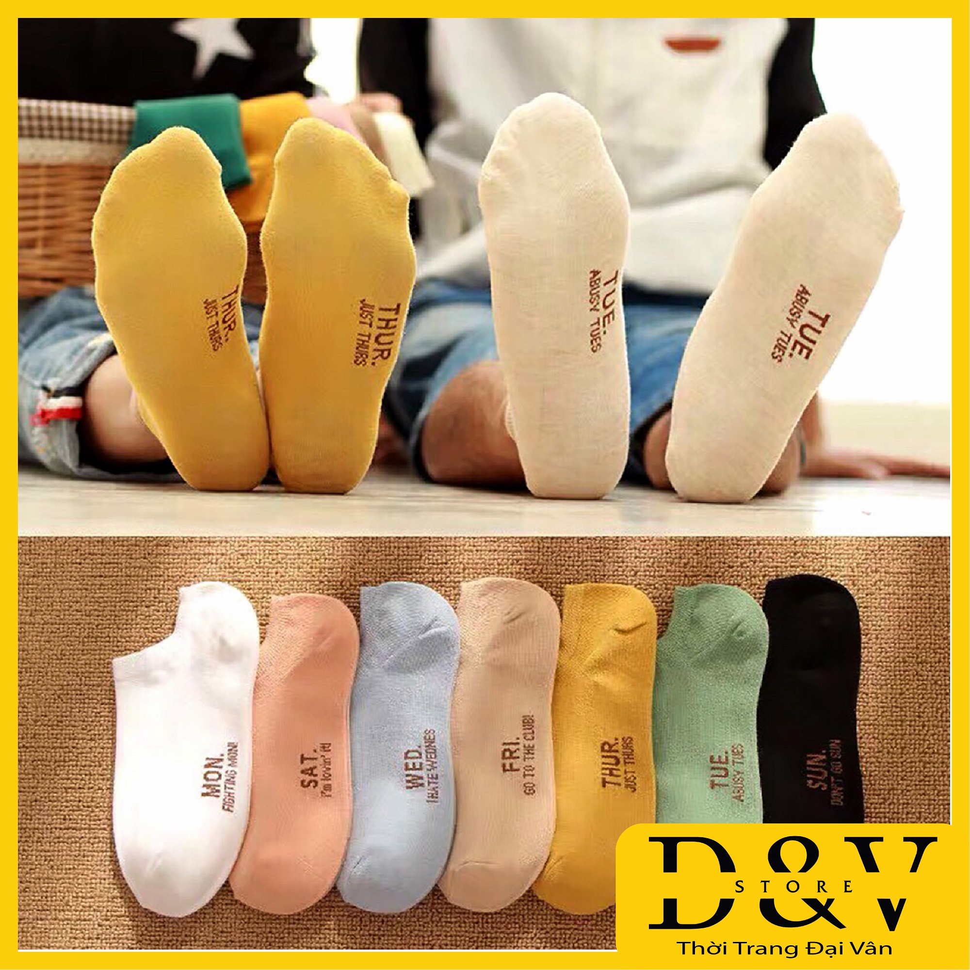 Bộ 7 đôi tất tuần nam và nữ cổ ngắn, tất 7 ngày cổ ngắn cotton khủ mùi (Thời Trang Đại Vân)