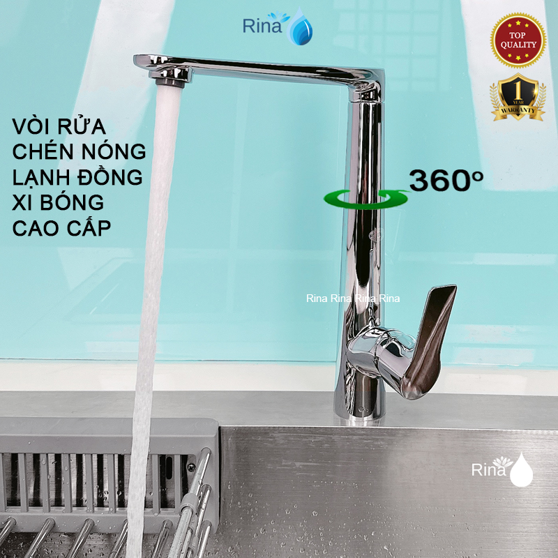 Vòi rửa chén xoay 360 độ vòi rửa chén nóng lạnh đồng thau rina rn5003