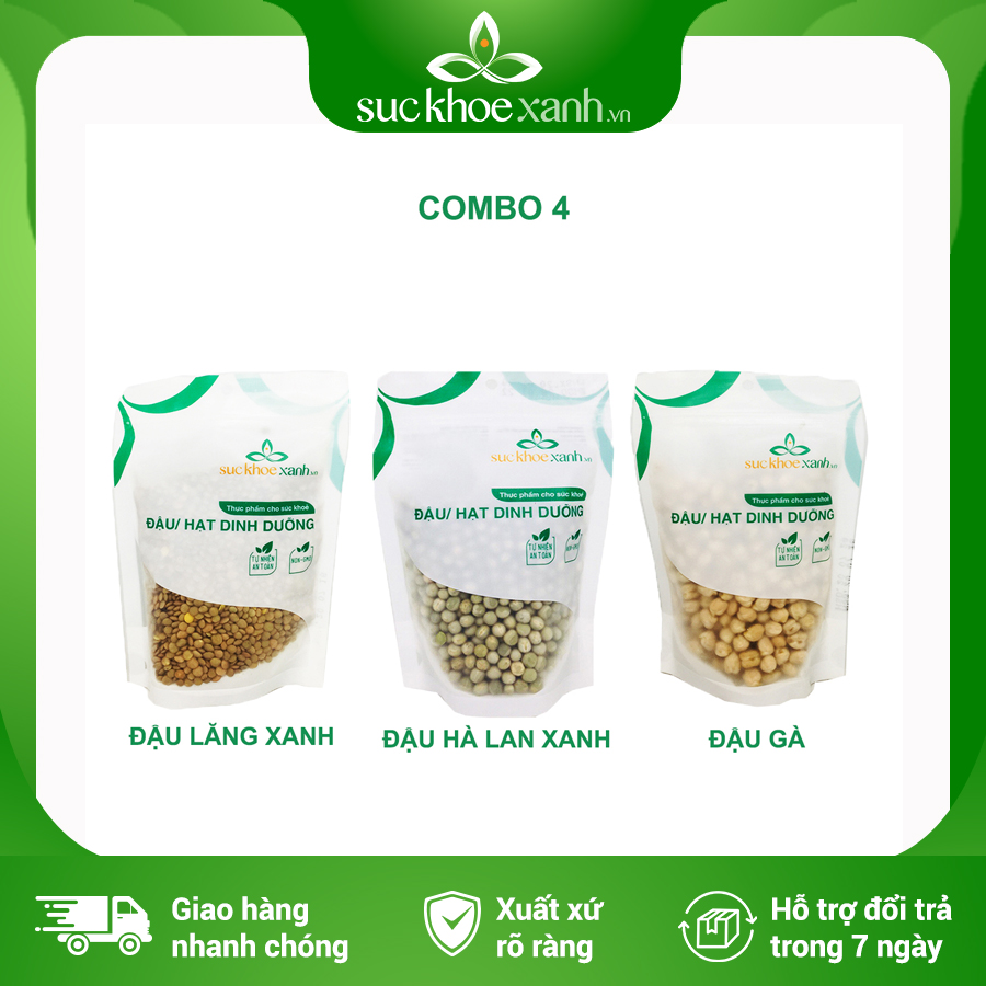 Combo 4 - Đậu gà & Đậu lăng xanh & Đậu hà lan xanh nguyên hạt 250g/túi