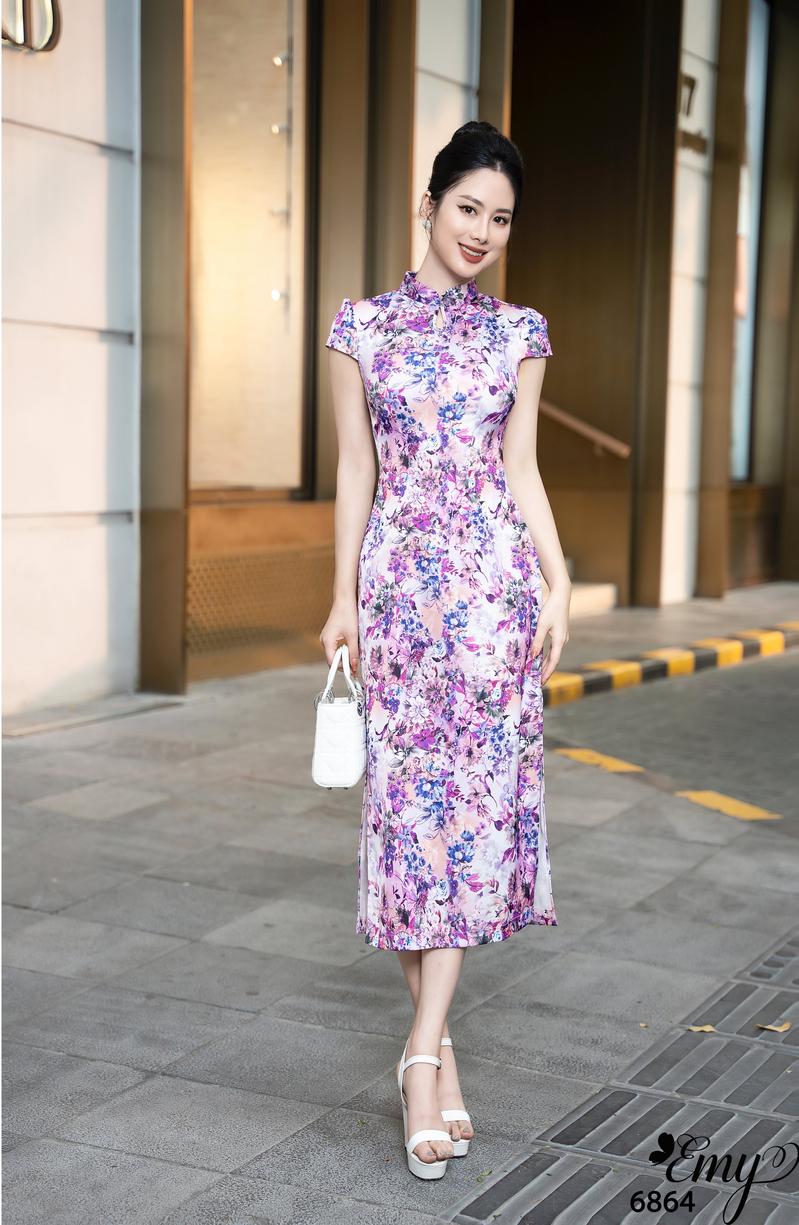 Đầm emy em6864 sườn xám tay con