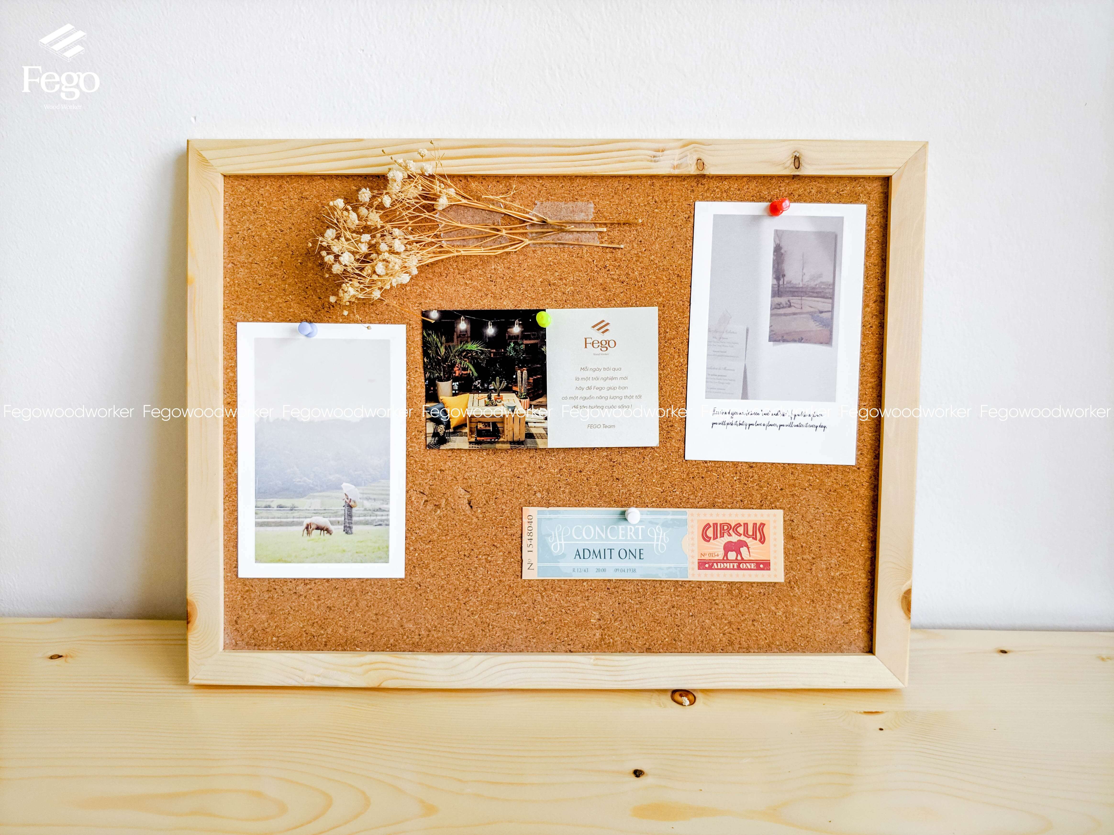 Bảng ghim gỗ bần để bàn, treo tường dán ghi chú, đánh dấu, treo tranh ảnh/ Phụ kiện decor trang trí nhà cửa, phòng làm việc