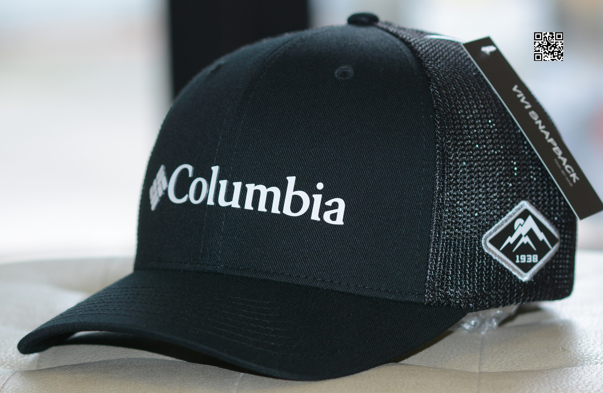 Nón thể thao thời trang lưới màu đen Columbia Trail 1938 Logo Mesh Ball Fitted Cap Black,mũ lưới chạy bộ đạp xe câu cá,Nón big size trucker cap golf tennis,