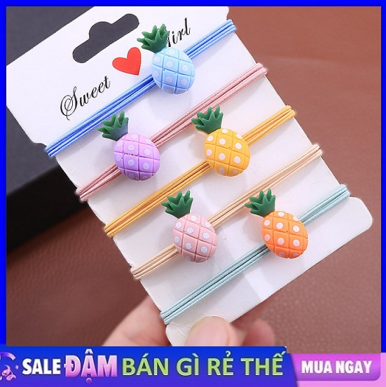 Combo 10 dây cột tóc đính hình trái thơm màu kẹo đáng yêu
