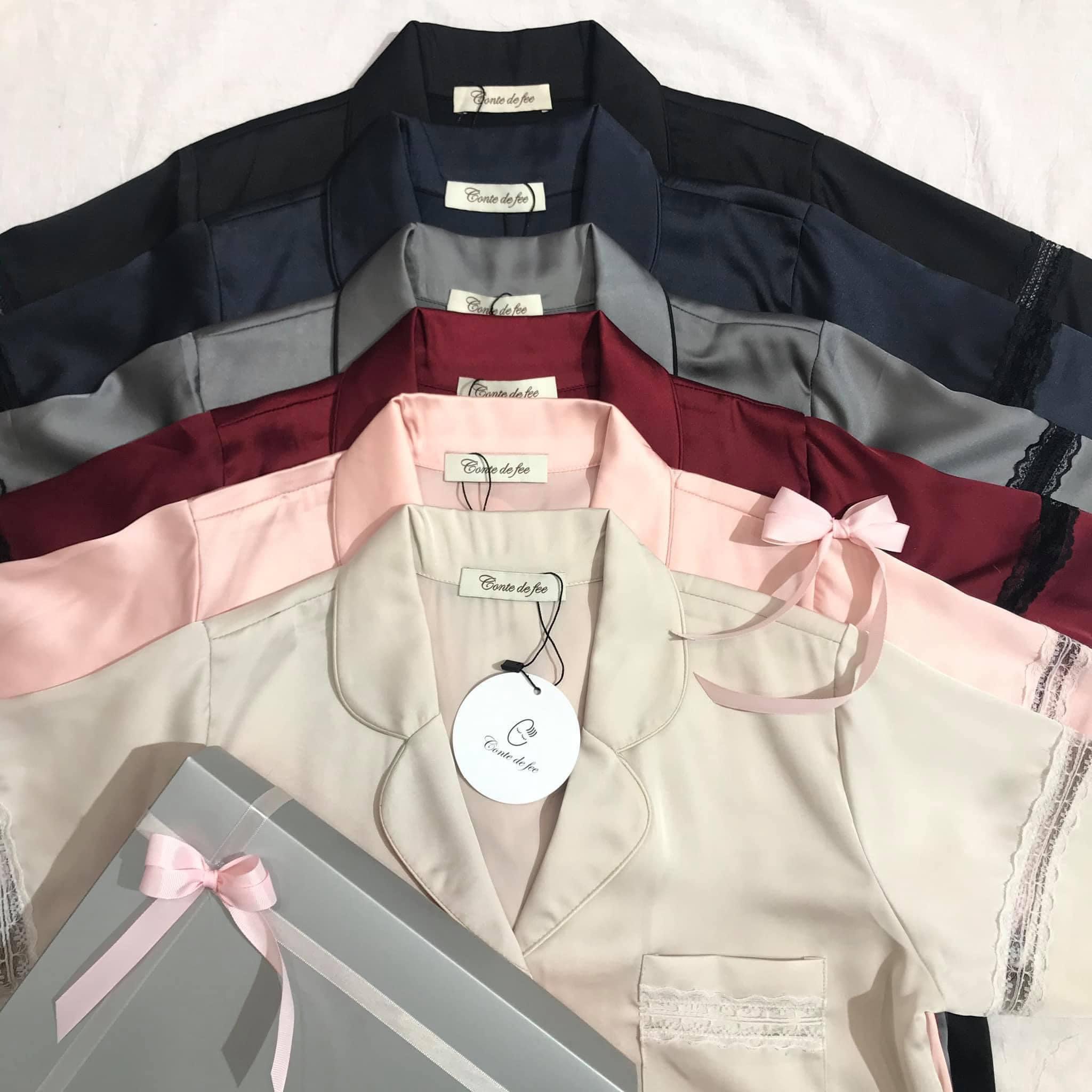 Set pyjama ren nối lụa cao cấp mặc nhà