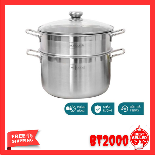 Bộ nồi và xửng hấp inox 430 bếp từ 1 đáy ht cook - ft cook 28cm nắp kính dùng được bếp từ - bảo hành 1 tháng