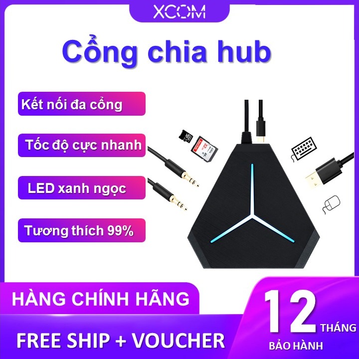 Bộ Chia Cổng USB HUB Chia USB Đa Cổng XCOM H6 Kết Nối Đa Cổng, Tốc Độ Chuyền Tải Cực Nhanh, Có LED RGB Xanh, Tương Thích 99% Thiết Bị Kết Nối, Hỗ TrợKết Nối Chuột, Kết Nối Tai Nghe, Bàn Phím, Thiết Bị Mở Rộng Cho Laptop PC