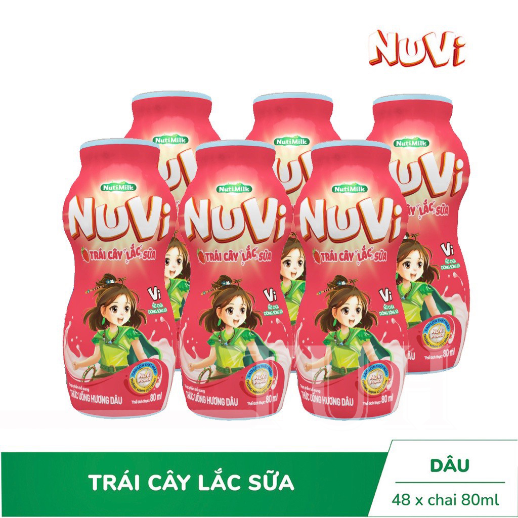 LỐC 6 Chai NuVi Thức Uống Hương Dâu Trái Cây Lắc Sữa chai 80ml-THAIANH