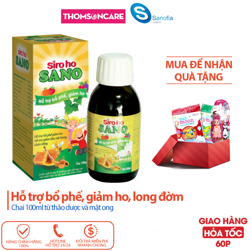 Siro ho cho bé, siro ho Sano Sanofia - giúp bổ phế, giảm ho, tiêu đờm từ thảo dược - Chai 100ml Thomsoncare
