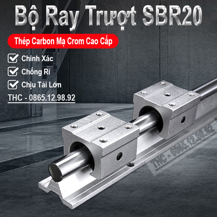 Thanh ray trượt tròn có đế phi 20mm ty thép chống rỉ dẫn hướng chính xác