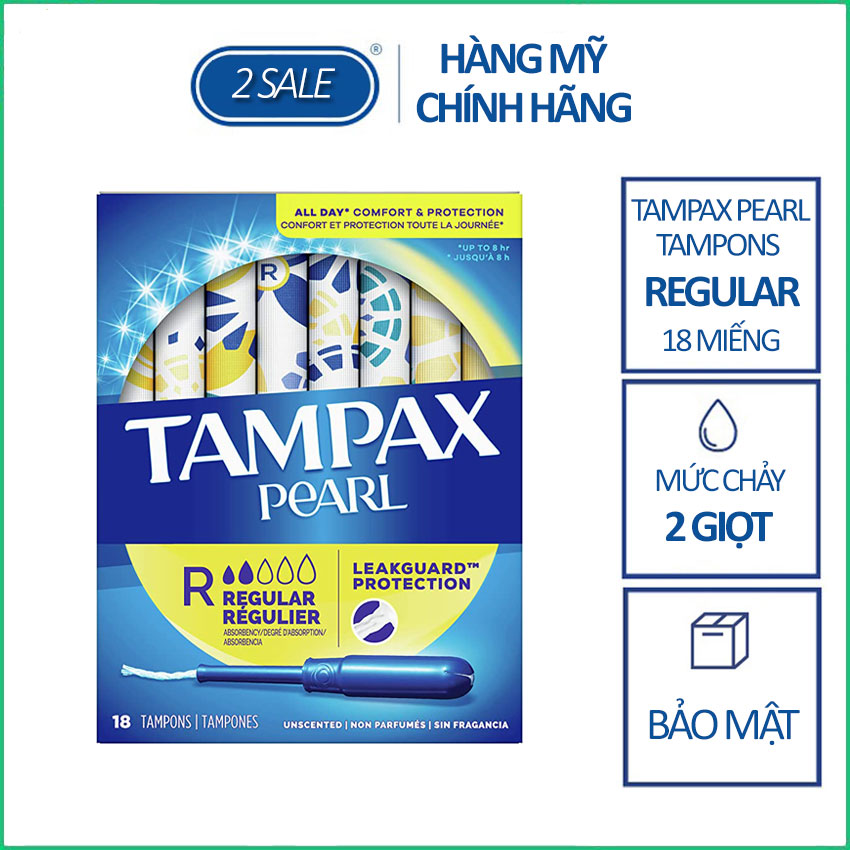 Băng vệ sinh Tampon siêu thấm Tampax Pearl Regular 2 giọt - Hàng nhập Mỹ hộp 18 miếng