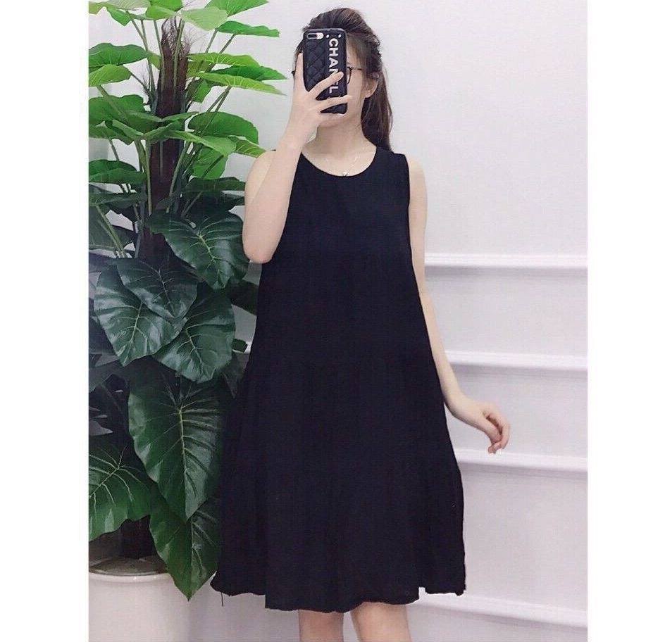 Đầm bầu suông Váy bầu lanh lụa thiết kế thời trang sau sinh đẹp