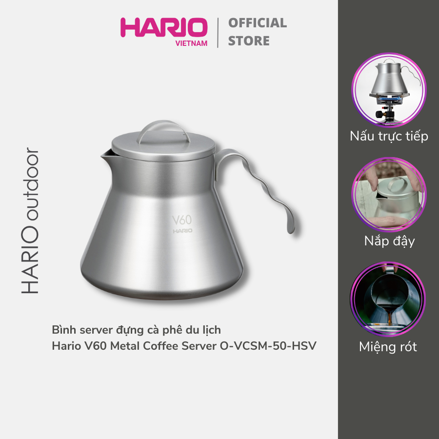 Bình server đựng cà phê du lịch hario v60 metal coffee server o-vcsm-50-hsv 500ml