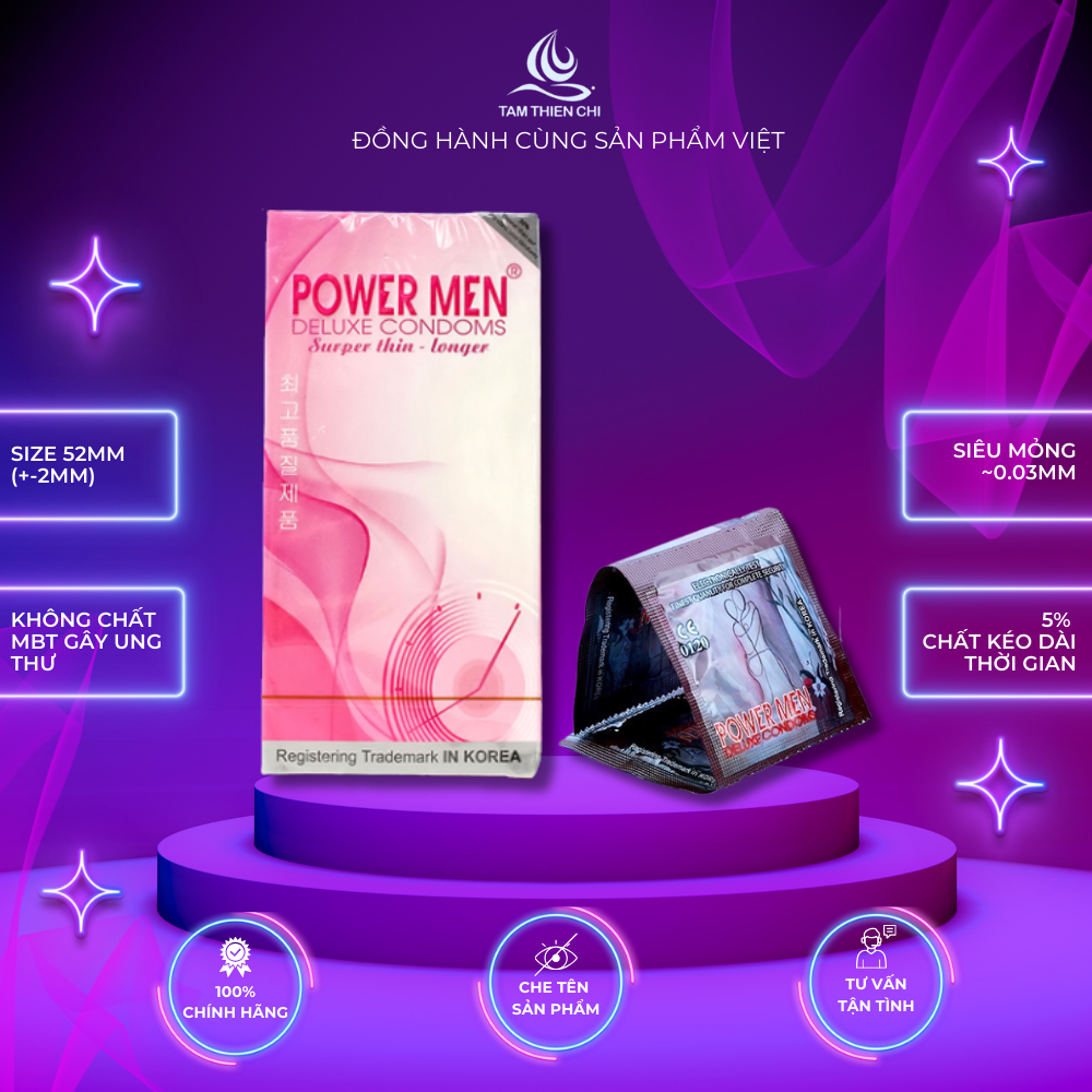 Bao cao su Powermen Superthin Longer siêu mỏng kéo dài Tâm Thiện Chí