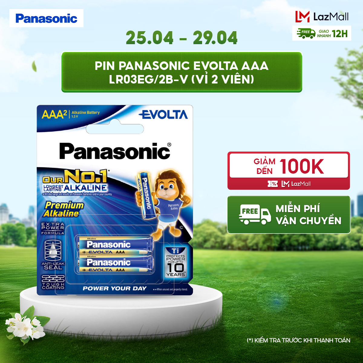 Vỉ 2 viên Pin Panasonic Evolta AAA LR03EG/2B-V – Hàng Chính Hãng