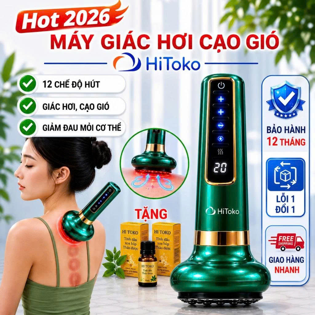 Máy Cạo Gió, Giác Hơi Điện Tử Không Dùng Lửa -Máy Massage Giác Hơi, Hút Chân Không 12 Chế Độ, sạc pin không dây