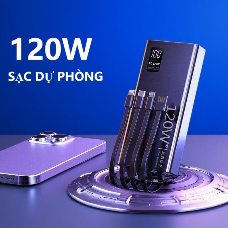 Pin sự Sạc Dự Phòng trong suốt sạc nhanh 50.000MAH đèn sạc nhiều thiết bị dung lượng 80000mah lớn new có 4 dây