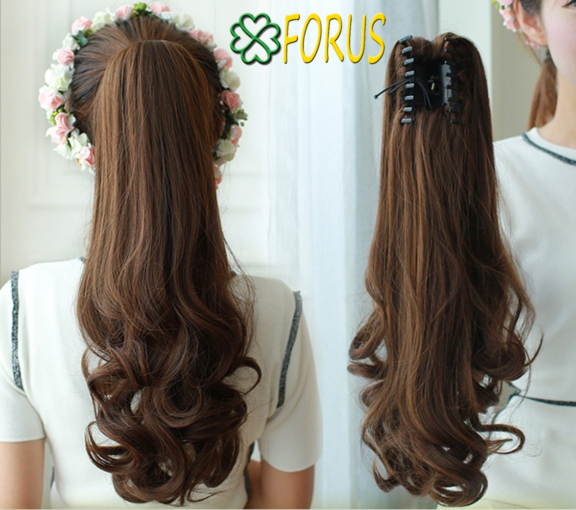 Tóc giả ngoạm xoăn LLB08 50-55cm 😍FREESHIP😍 ngoạm đuôi xoăn tóc giả, quặm xoăn tóc giả nữ, kẹp ngoạm tóc giả