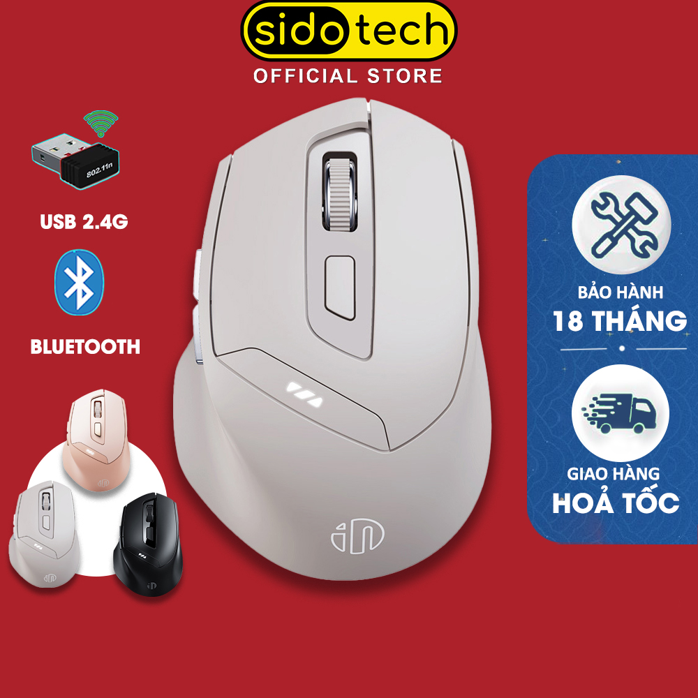 Chuột không dây bluetooth sạc pin SIDOTECH DR6 tắt âm silent 6 nút bấm đèn led báo pin công thái học cho laptop máy tính gaming game thủ và làm việc văn phòng cho laptop máy tính - Hàng chính hãng