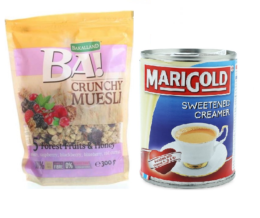 set ngũ cốc giảm cân hoa quả sấy khô bakalland 300gr ba lan và sữa đặc ít ngọt marigold malaysia 500gr 1