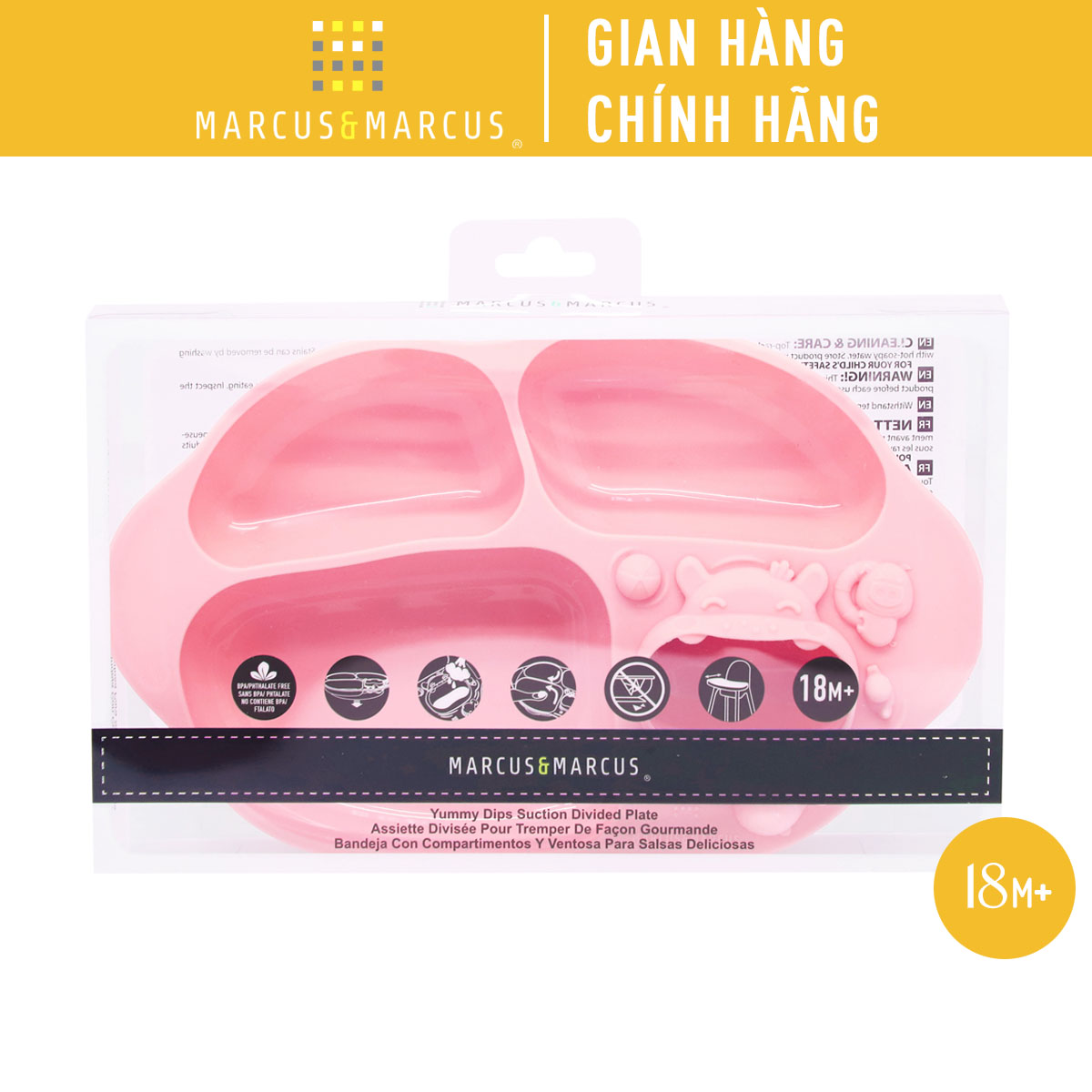 Đĩa ăn dặm silicon chia ngăn có đế hút chân không chống đổ Yummy Marcus & Marcus, cho bé từ 18 tháng - Pokey