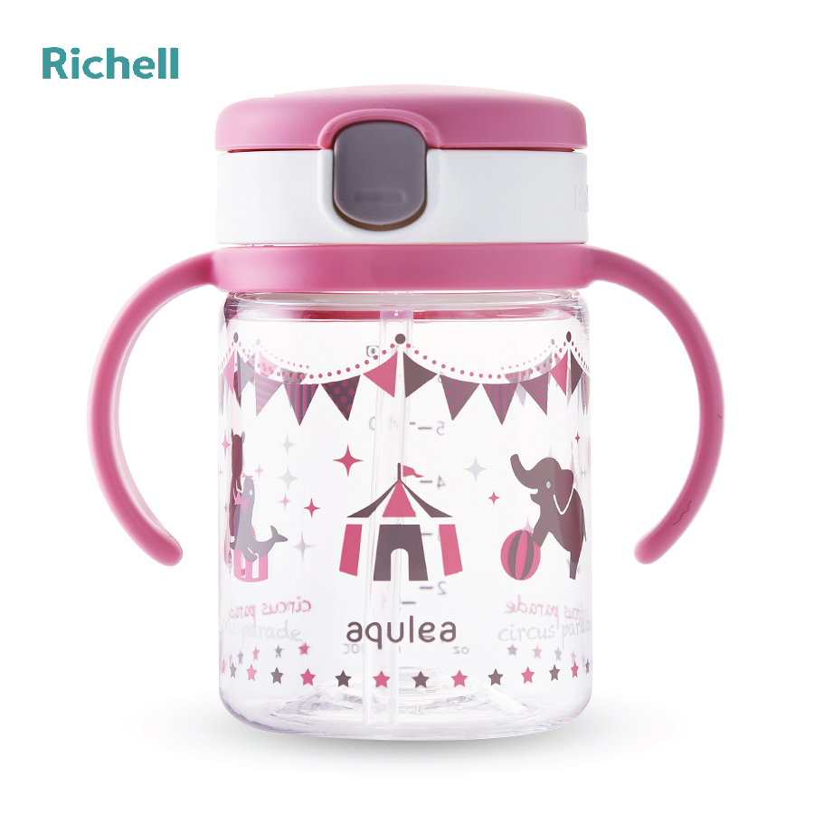 Bình ống hút aq richell 200ml hồng circus